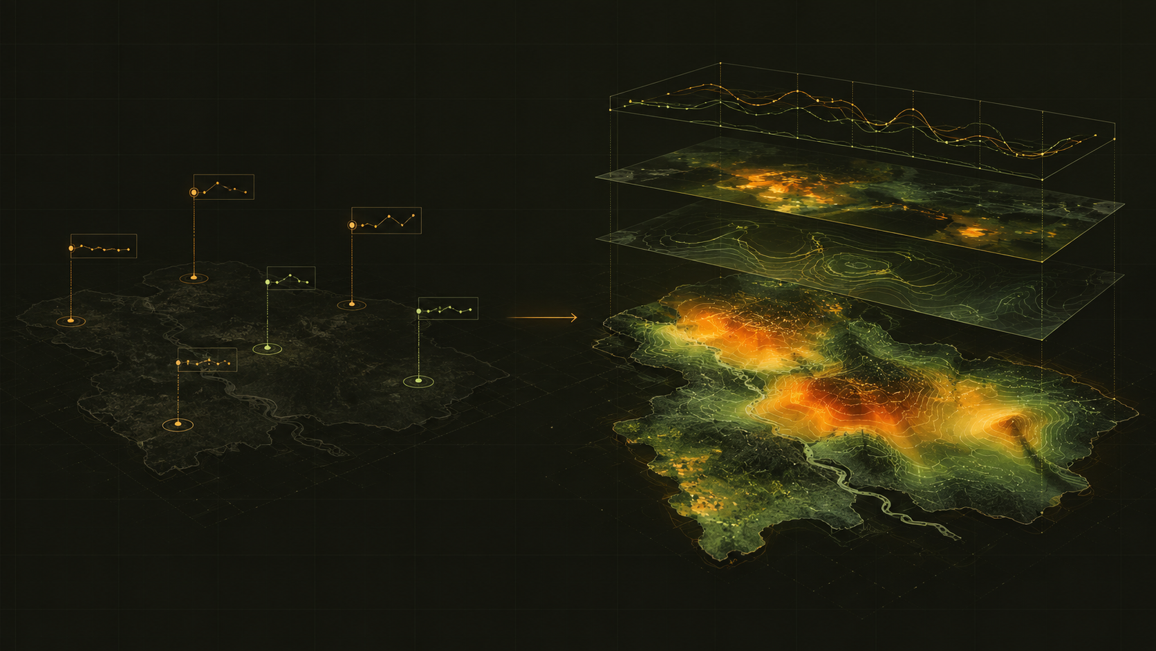 Illustration: biological signals that emerge unevenly across space and time, beyond what isolated samples capture